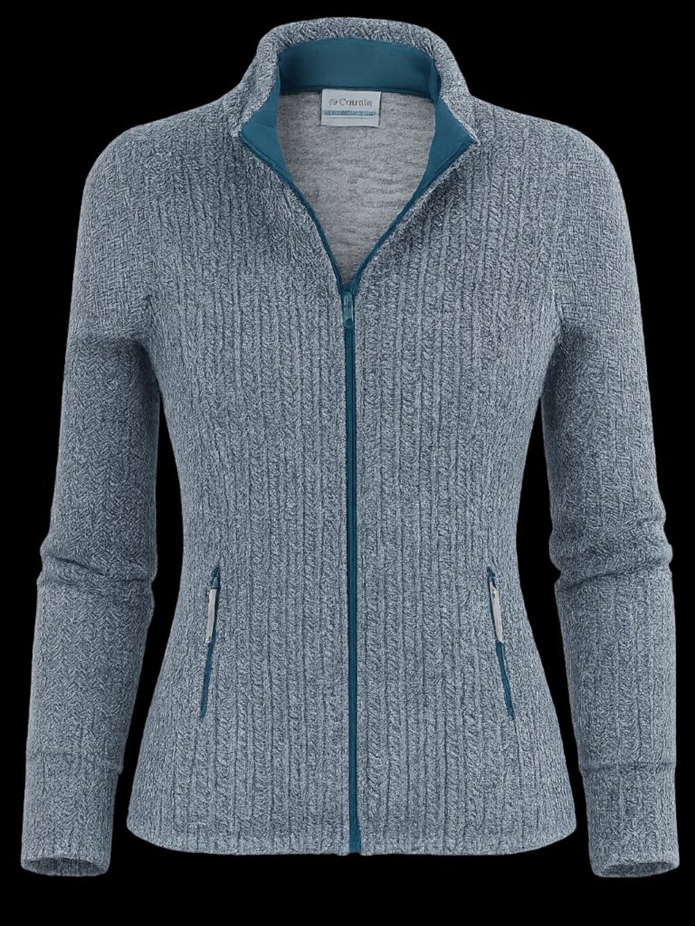 Columbia Women's Small Full Zip Fleece Jacket Teal Herringbone Sweater Knit Soft